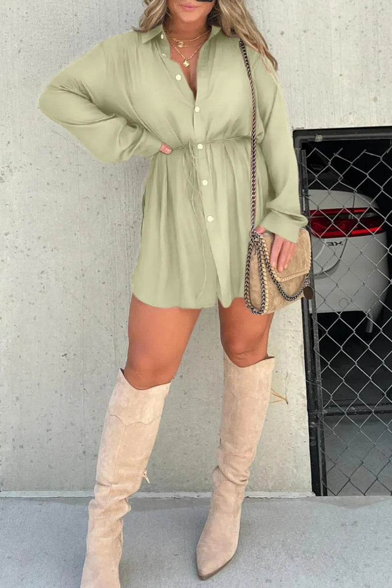 Casual Solid Frenulum Turndown Collar Long Sleeve Two Pieces(7 Colors)