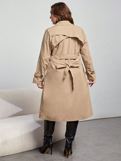 Lapel Belted Double Breasted Trench Coat Khaki Winter Ready