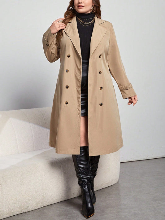 Lapel Belted Double Breasted Trench Coat Khaki Winter Ready