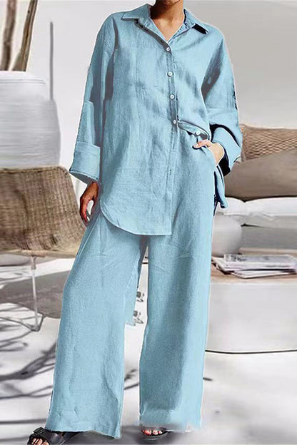 Casual Simplicity Solid Pocket Turndown Collar Long Sleeve Two Pieces(8 Colors)