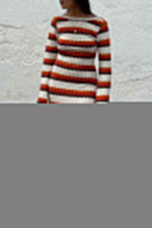 Casual Vacation Striped Contrast O Neck Long Sleeve Dresses