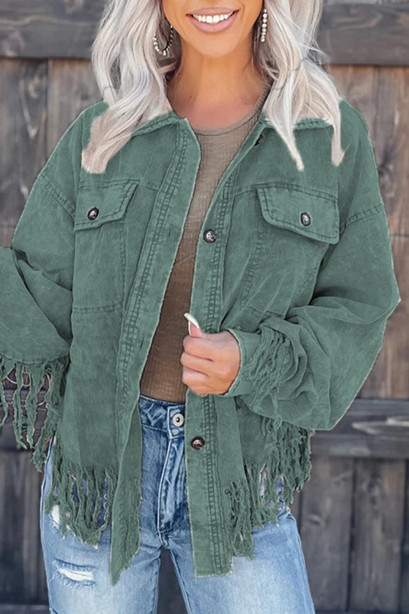 Casual Solid Tassel Asymmetrical Turndown Collar Outerwear