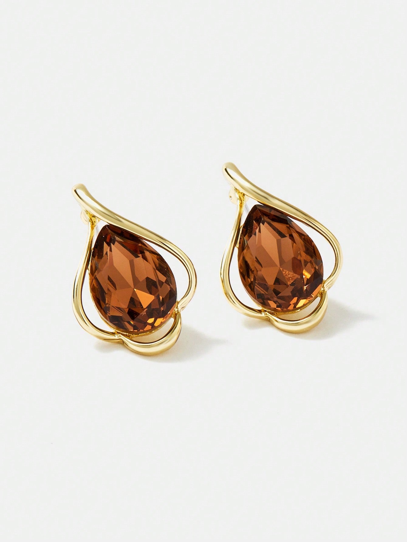 Cubic Zirconia Earrings Necklace Set Champagne Copper Shine