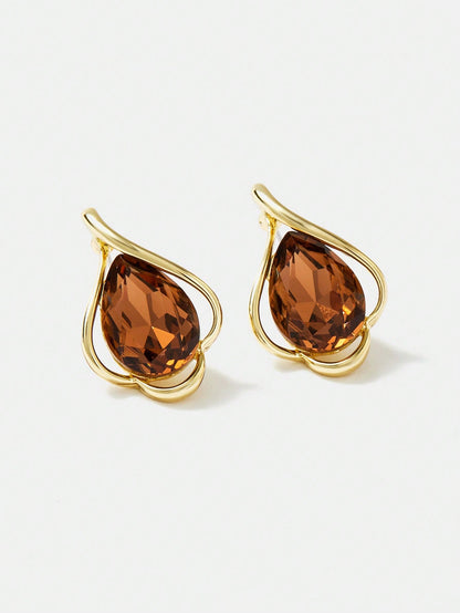 Cubic Zirconia Earrings Necklace Set Champagne Copper Shine