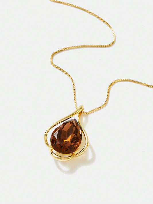 Cubic Zirconia Earrings Necklace Set Champagne Copper Shine