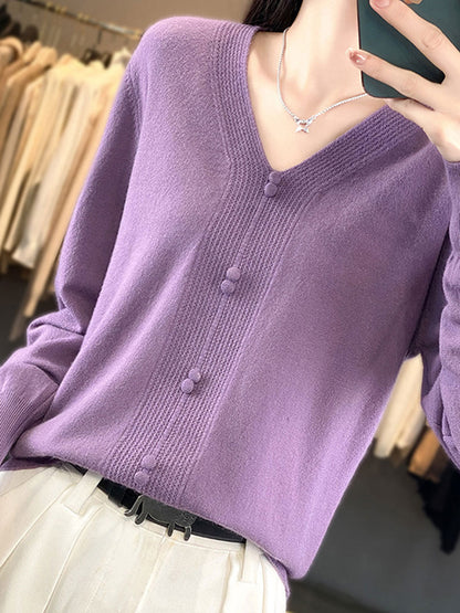 Abigail Casual V-neck Loose Knitted Sweater-Green
