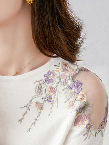 Camila Vacation Cutout Floral Knitted Pullover Top
