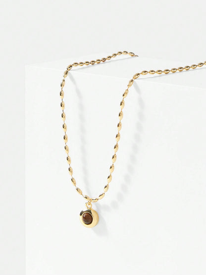 Premium Tiger Eye Necklace 18K Gold Plated Rice Bead Chain