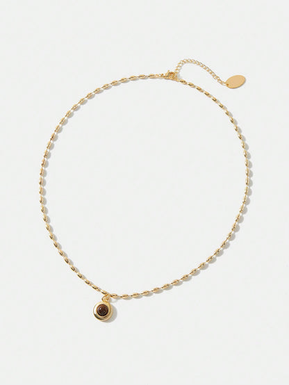 Premium Tiger Eye Necklace 18K Gold Plated Rice Bead Chain