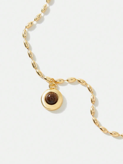 Premium Tiger Eye Necklace 18K Gold Plated Rice Bead Chain