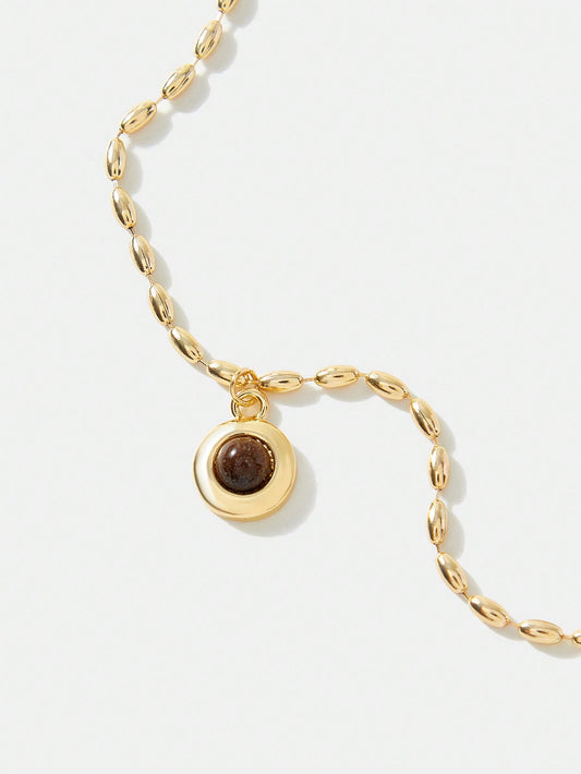 Premium Tiger Eye Necklace 18K Gold Plated Rice Bead Chain