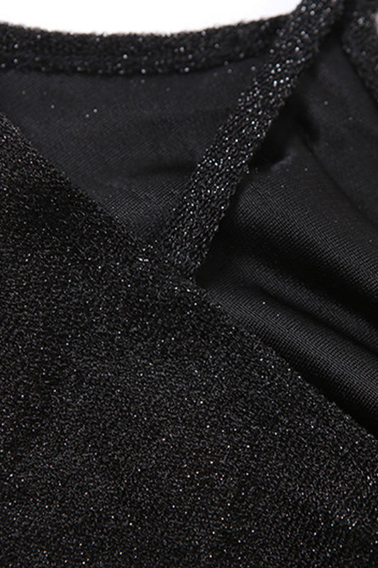Sexy Solid Backless Sequined V Neck Regular Bodysuits