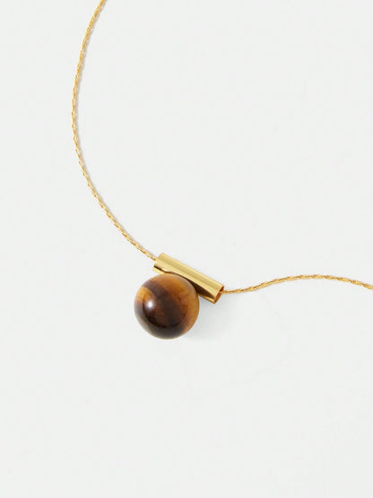 Geometric Tiger Eye Pendant Necklace Gold Plated 18K Luxury