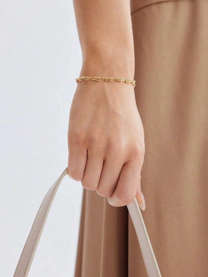 Chic Silver Plated Beaded Chain Bracelet With Rhinestones