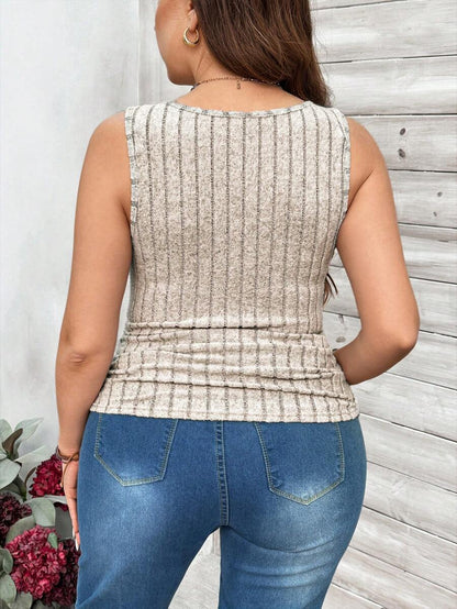 Plus Size Apricot Square Neck Ribbed Tank Top Comfort