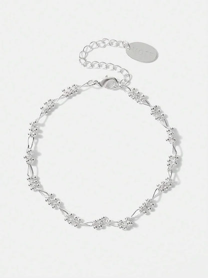 Chic Silver Plated Beaded Chain Bracelet With Rhinestones