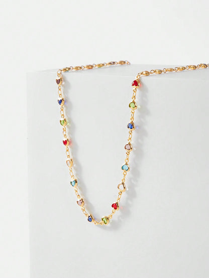 Sweet Heart Necklace Gold Plated Delicate Chain Sparkle