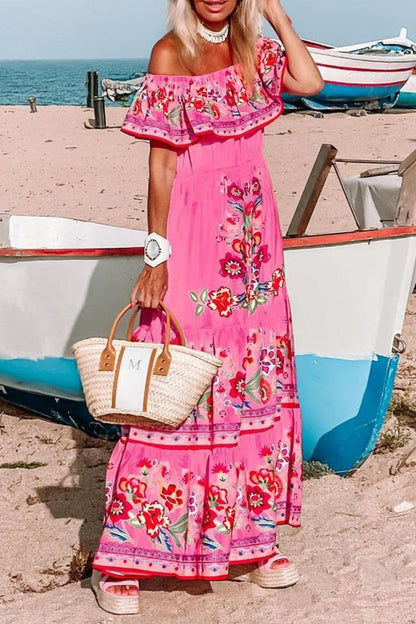 Floral Frenulum Off the Shoulder Printed Dresses(9 Colors)