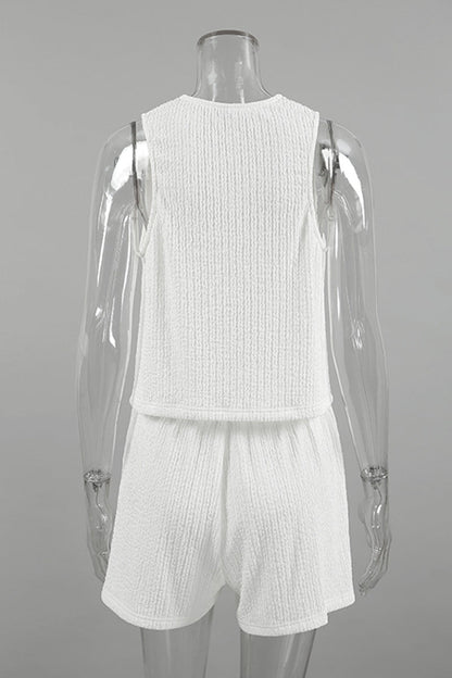 Casual Simplicity Solid Frenulum Fold V Neck Sleeveless Two Pieces