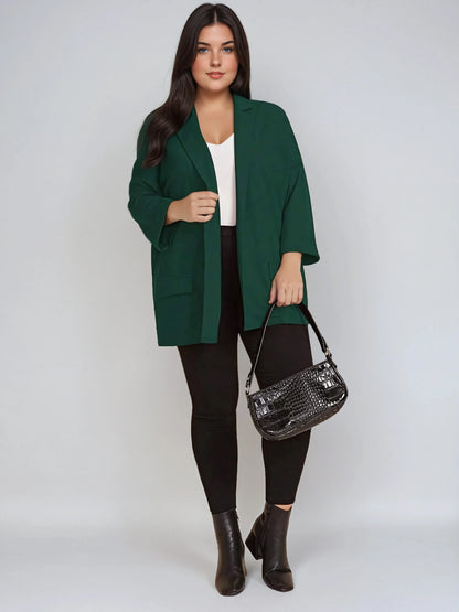 Plus Size Black Drop Shoulder Blazer With Cuffed Sleeves