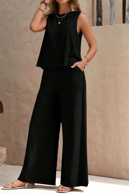 Casual Daily Solid Color Basic O Neck Sleeveless Two Pieces(5 Colors)