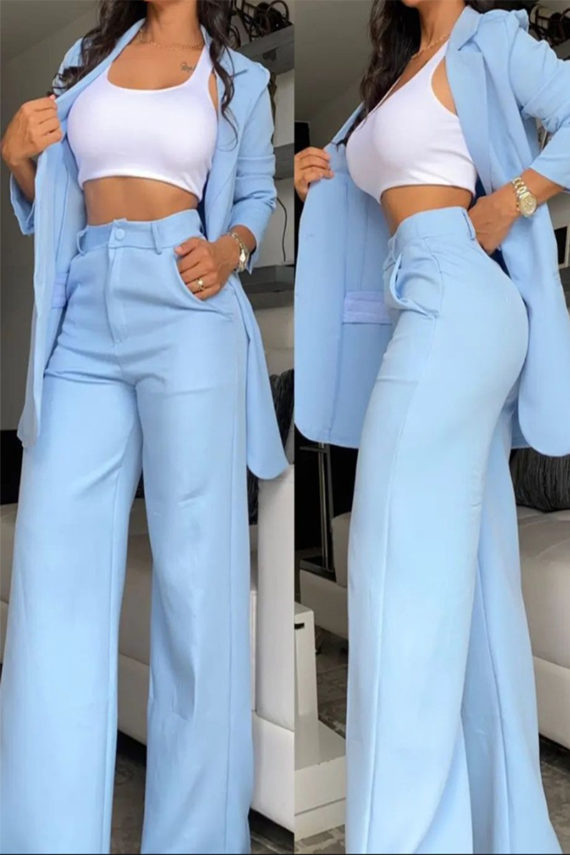 Casual Pocket Buttons Turn-back Collar Long Sleeve Two Pieces(4 Colors)