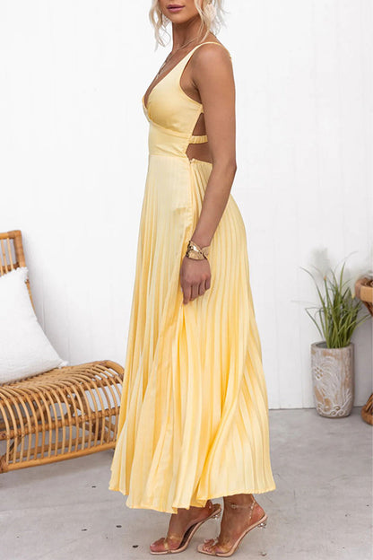 Sexy Pleated V Neck Sleeveless Dresses