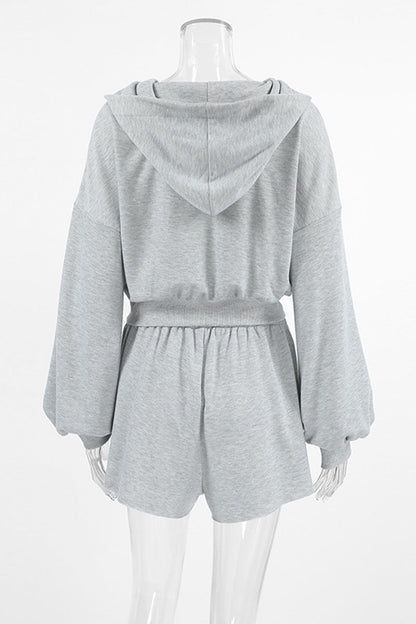 Casual Sportswear Solid Color Zipper Hooded Long Sleeve Two Pieces