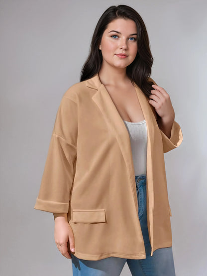 Plus Size Black Drop Shoulder Blazer With Cuffed Sleeves