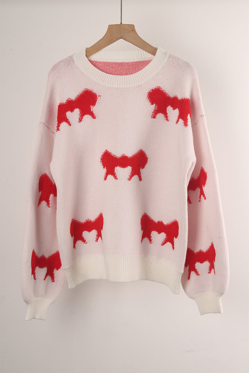 Casual Street Bow Weave Contrast O Neck Sweaters(4 Colors)