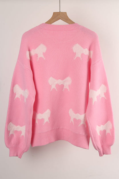 Casual Street Bow Weave Contrast O Neck Sweaters(4 Colors)