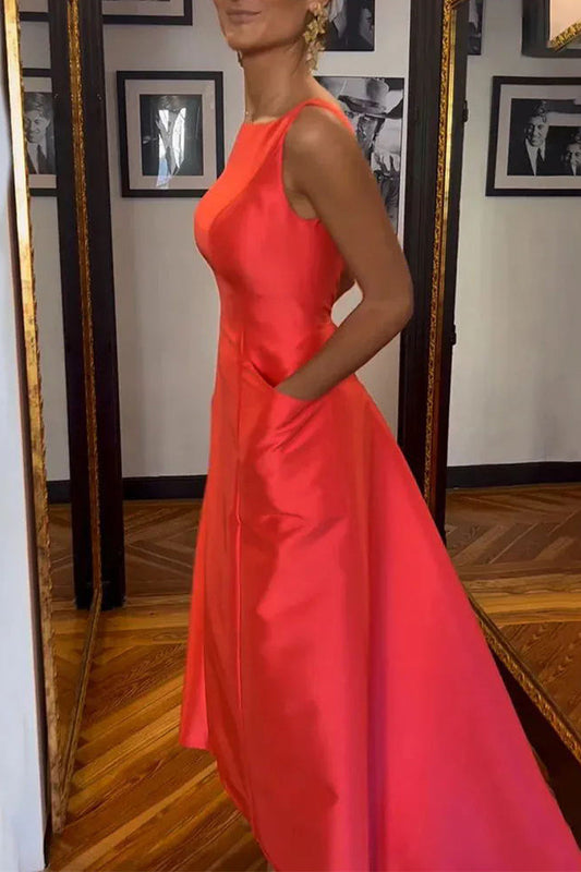 Elegant Pocket Zipper O Neck A Line Dresses