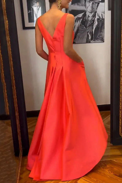 Elegant Pocket Zipper O Neck A Line Dresses