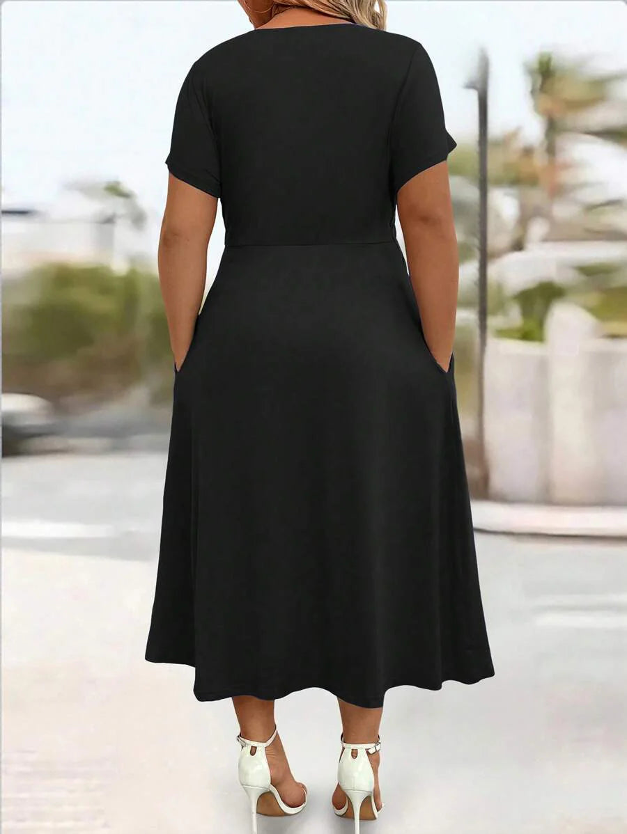 Plus Size Sundress With Pockets V Neck Cinched Waist