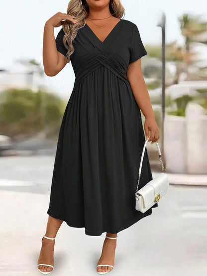Plus Size Sundress With Pockets V Neck Cinched Waist