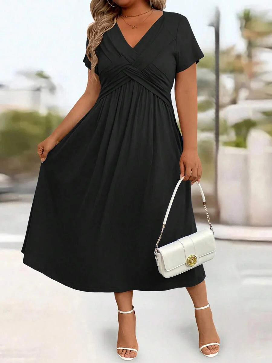 Plus Size Sundress With Pockets V Neck Cinched Waist