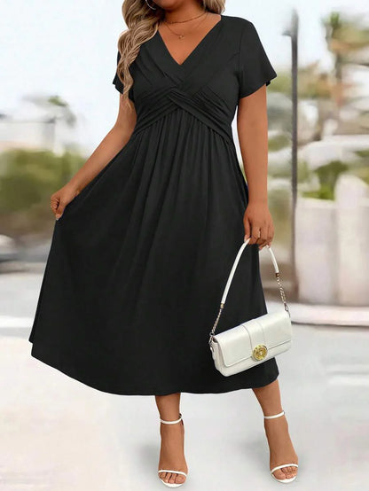Plus Size Sundress With Pockets V Neck Cinched Waist