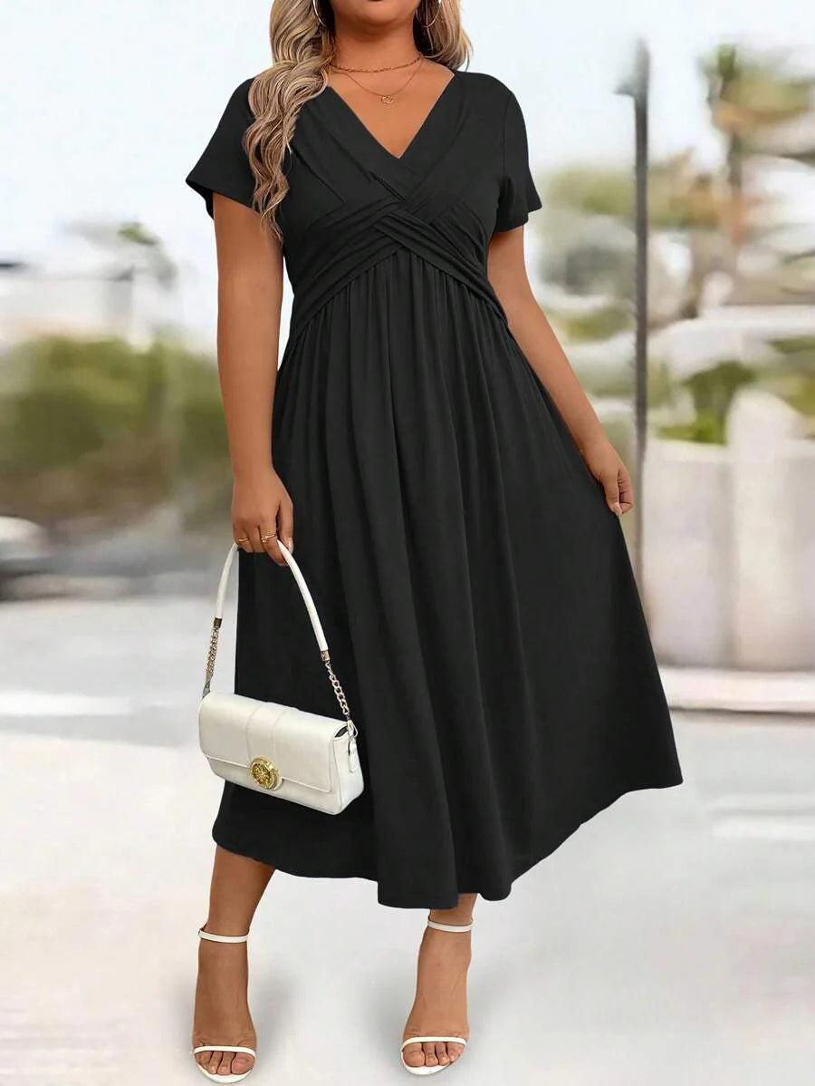 Plus Size Sundress With Pockets V Neck Cinched Waist