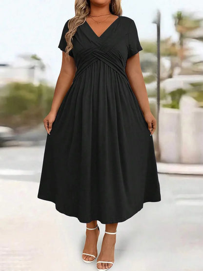 Plus Size Sundress With Pockets V Neck Cinched Waist