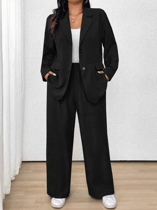 Plus Size Elegant Lapel Suit Jacket And Pants
