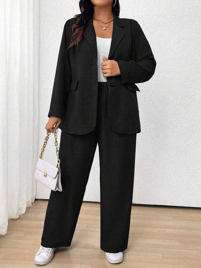 Plus Size Elegant Lapel Suit Jacket And Pants
