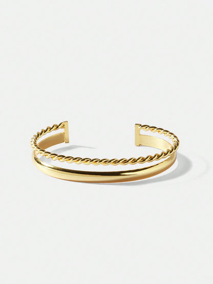 Gold Plated Geometric Asymmetric Line Bangle For Daily Wear