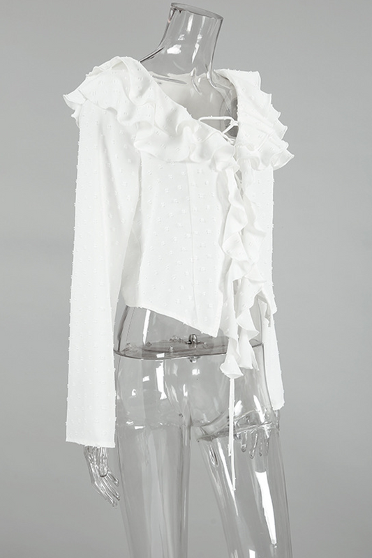 Daily Elegant Lace Up Ruffle Fur Ball Lotus Leaf Collar Blouses