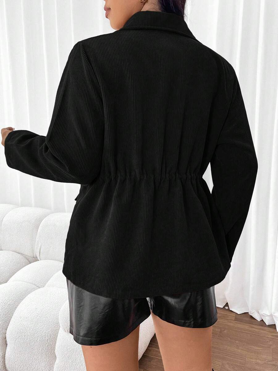Corduroy Drawstring Waist Jacket For Everyday Casual Wear