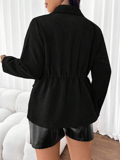 Corduroy Drawstring Waist Jacket For Everyday Casual Wear