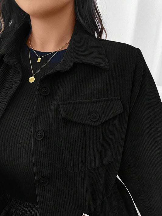 Corduroy Drawstring Waist Jacket For Everyday Casual Wear