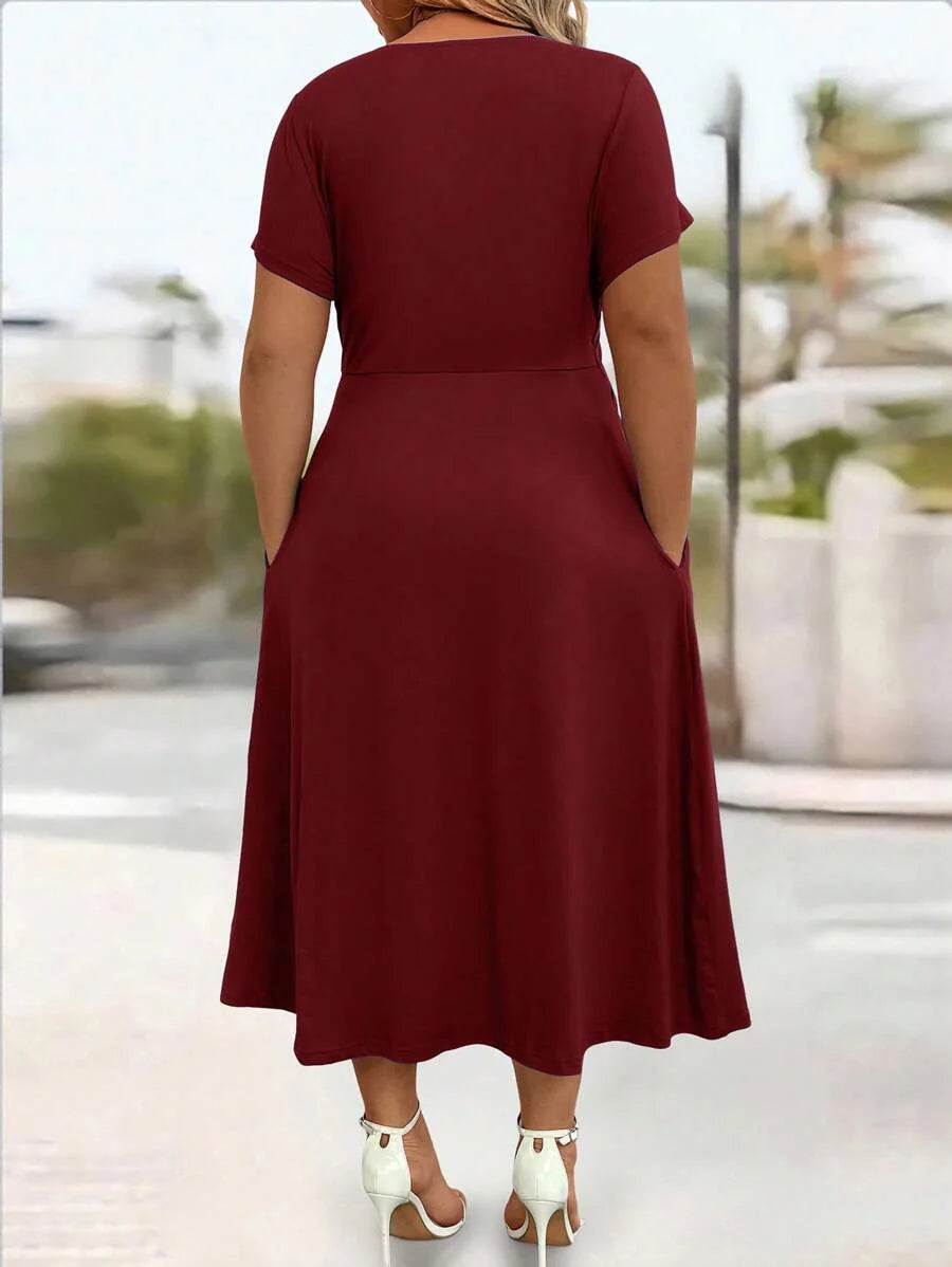 Plus Size Sundress With Pockets V Neck Cinched Waist