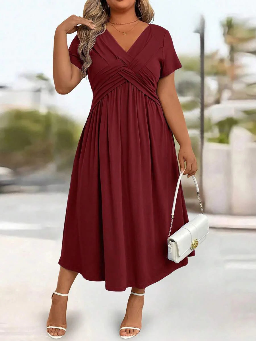 Plus Size Sundress With Pockets V Neck Cinched Waist