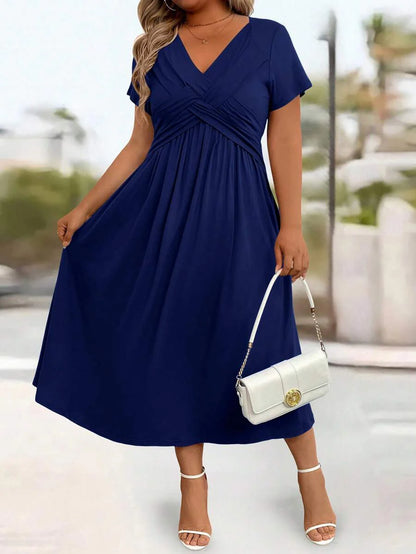 Plus Size Sundress With Pockets V Neck Cinched Waist