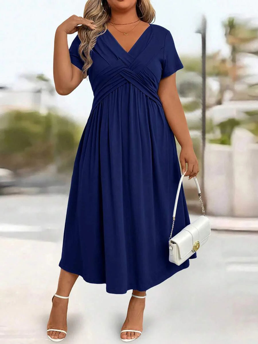 Plus Size Sundress With Pockets V Neck Cinched Waist